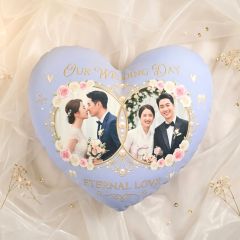 客製裁形抱枕搭配愛心與婚禮情境
