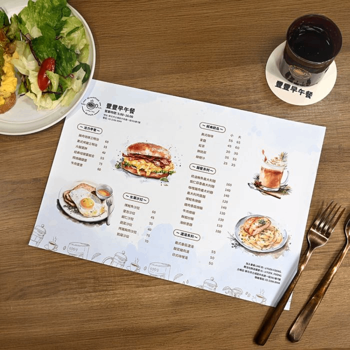 早午餐店：餐墊紙菜單